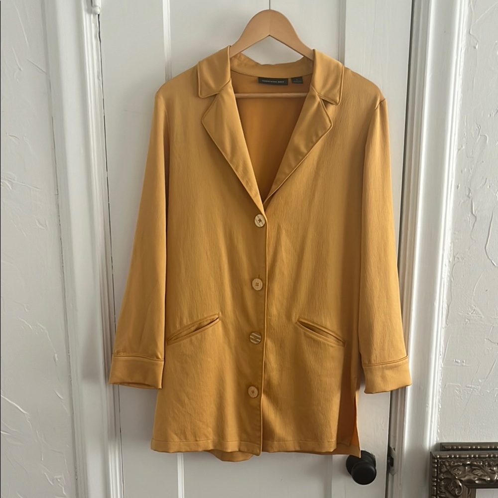 Small Mustard Something Navy Silk Blazer Dress Small